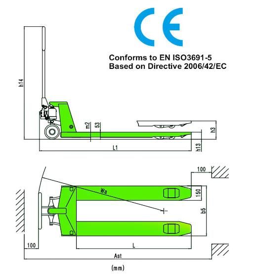 1150/1220 Fork Length 2.0ton Manual Hand Pallet Truck with Welded Joints